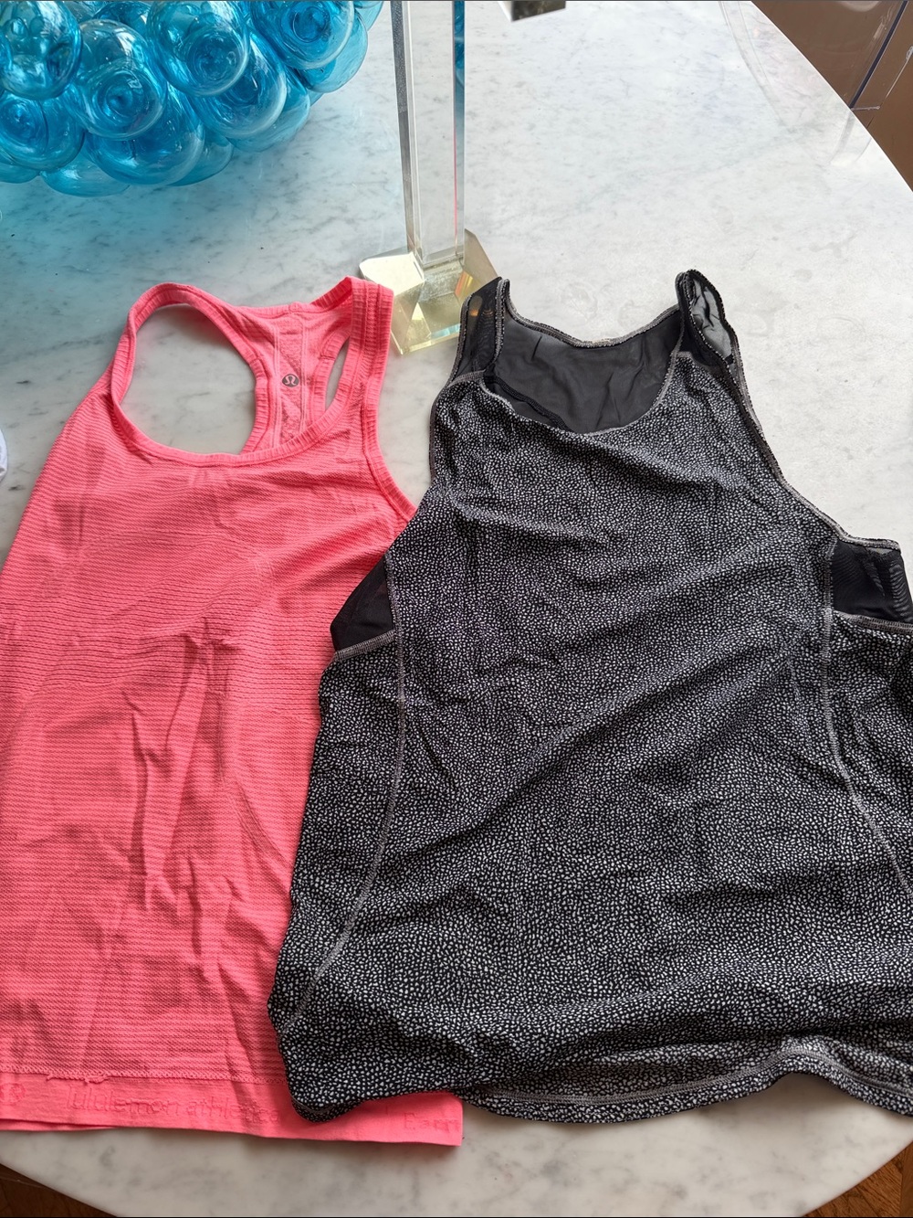 3 lululemon athletica Pink Racerback & Black Speckle Tank Pair and gray